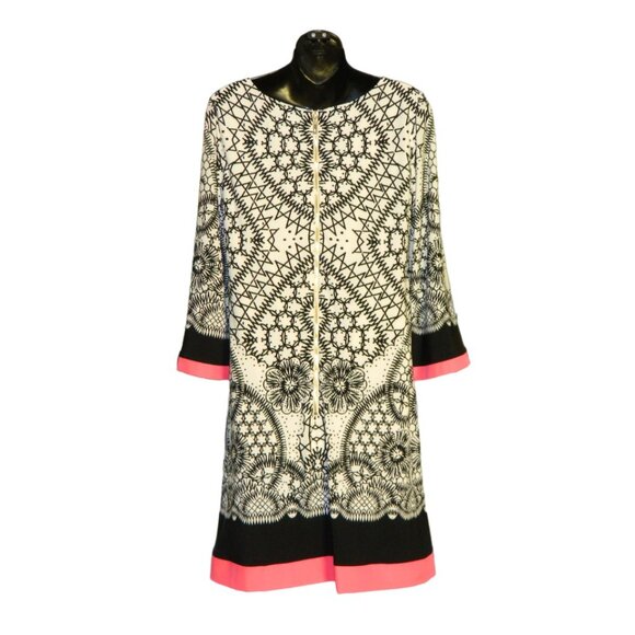 Eliza J A-line Shift 3/4" Sleeves Dress Black White Pink Size 12 - Picture 7 of 13